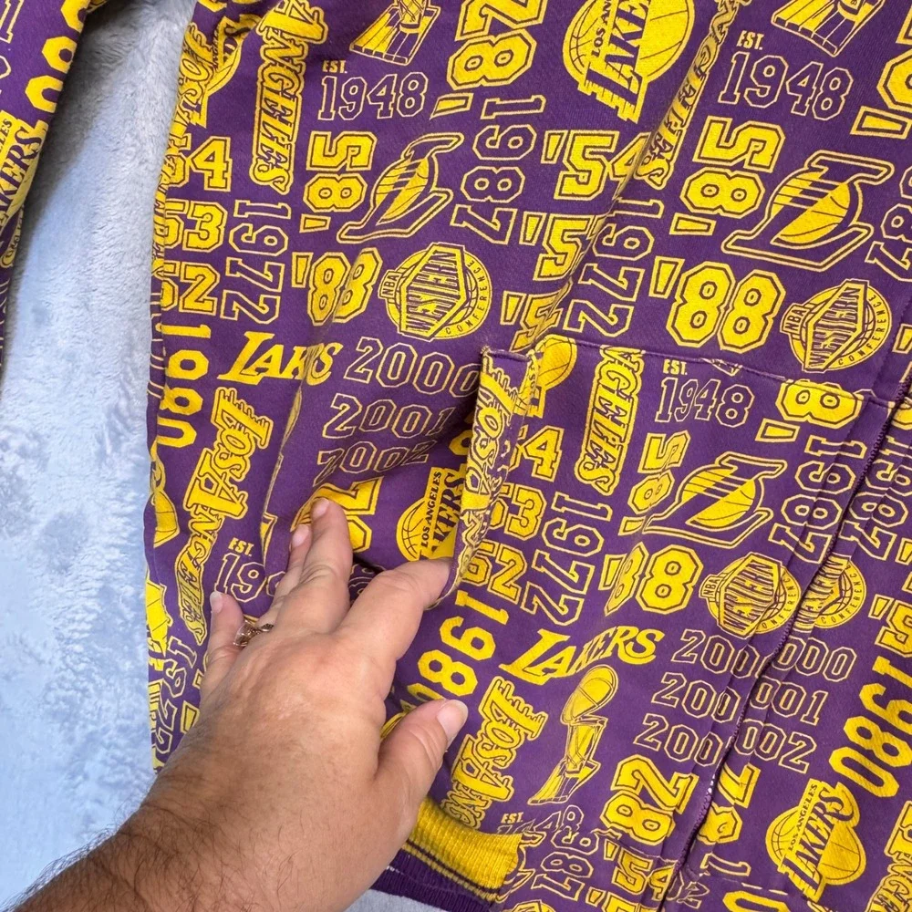 LA Lakers Reversible Jacket Mens 3XL Yellow Purple Waffle Knit Hooded NBA G-III